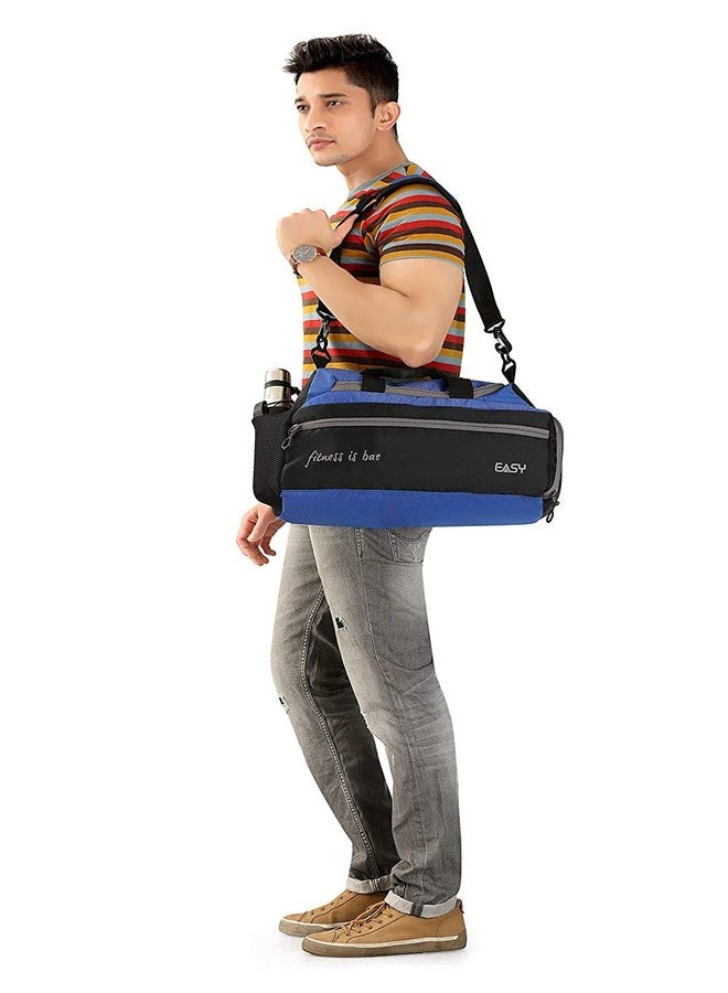 Easy Gym Bags for Men and Women, 26 LTR Duffle Bag, 3 Spacious Compartment Adjustable Shoulder Strap, 4 Heavy Duty Metal Zipper with Zip Loop for Travel Bag Gym Bag (Black and Blue) - Image 2
