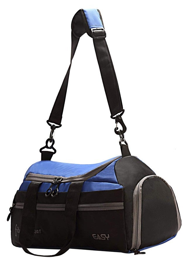 Easy Gym Bags for Men and Women, 26 LTR Duffle Bag, 3 Spacious Compartment Adjustable Shoulder Strap, 4 Heavy Duty Metal Zipper with Zip Loop for Travel Bag Gym Bag (Black and Blue) - Image 4