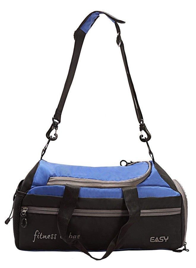 Easy Gym Bags for Men and Women, 26 LTR Duffle Bag, 3 Spacious Compartment Adjustable Shoulder Strap, 4 Heavy Duty Metal Zipper with Zip Loop for Travel Bag Gym Bag (Black and Blue) - Image 1