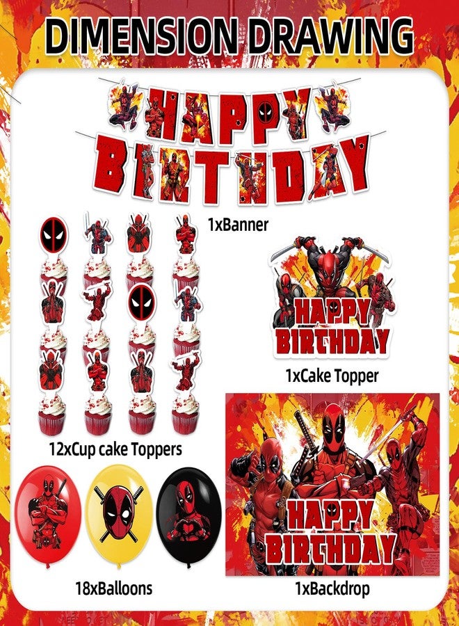 Bahteliv 42Pack Dead-Pool Party Supplies Pack Includes，Banner，Cake Topper，Blackdrop,Balloons for The Pool party decoration - Image 3