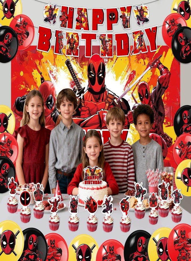 Bahteliv 42Pack Dead-Pool Party Supplies Pack Includes，Banner，Cake Topper，Blackdrop,Balloons for The Pool party decoration - Image 5