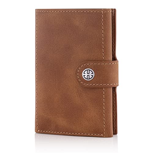 TRUSADOR Venice Men & Women Leather Trifold Wallets RFID Blocking Front Pocket Wallet (Cognac Vintage, Card Holder) - Image 1
