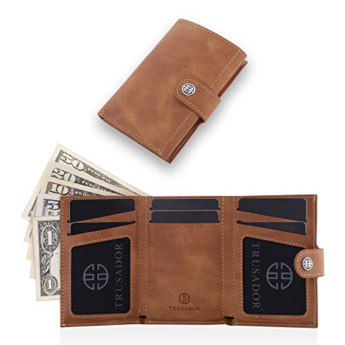 TRUSADOR Venice Men & Women Leather Trifold Wallets RFID Blocking Front Pocket Wallet (Cognac Vintage, Card Holder) - Image 3