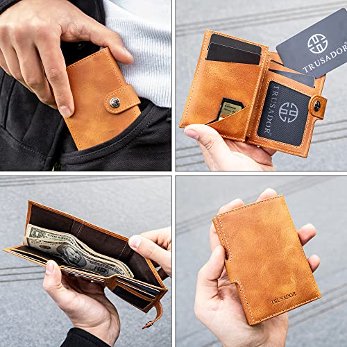 TRUSADOR Venice Men & Women Leather Trifold Wallets RFID Blocking Front Pocket Wallet (Cognac Vintage, Card Holder) - Image 2