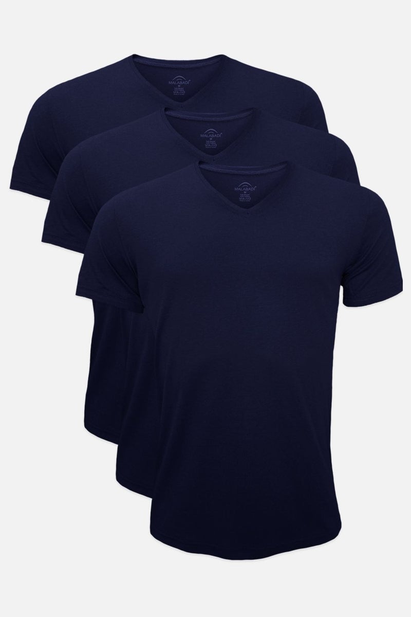 Malabadi Men's Navy Blue 3-Pack Basic V-Neck Thin Modal Summer Cool T-shirt 3M085  - Image 1