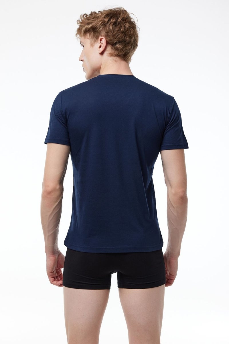 Malabadi Men's Navy Blue 3-Pack Basic V-Neck Thin Modal Summer Cool T-shirt 3M085  - Image 4