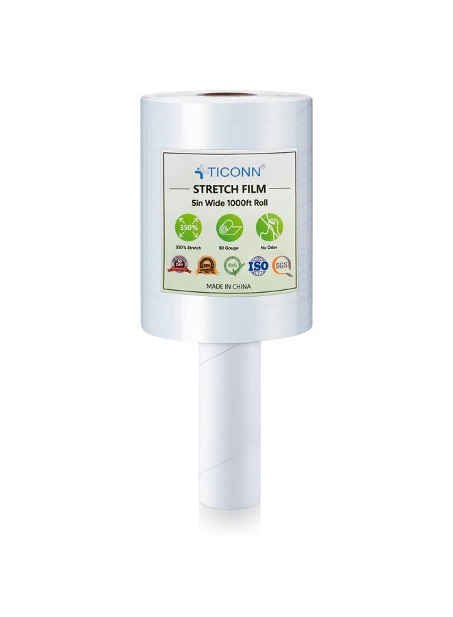 تيكون غلاف مطاطي بطول 5 بوصات بطول 1000 قدم و80 مقياسًا من البلاستيك الشفاف للقوة الصناعية مع مقابض لتغليف البليت ونقل الشحن (قطعة واحدة) - Image 1