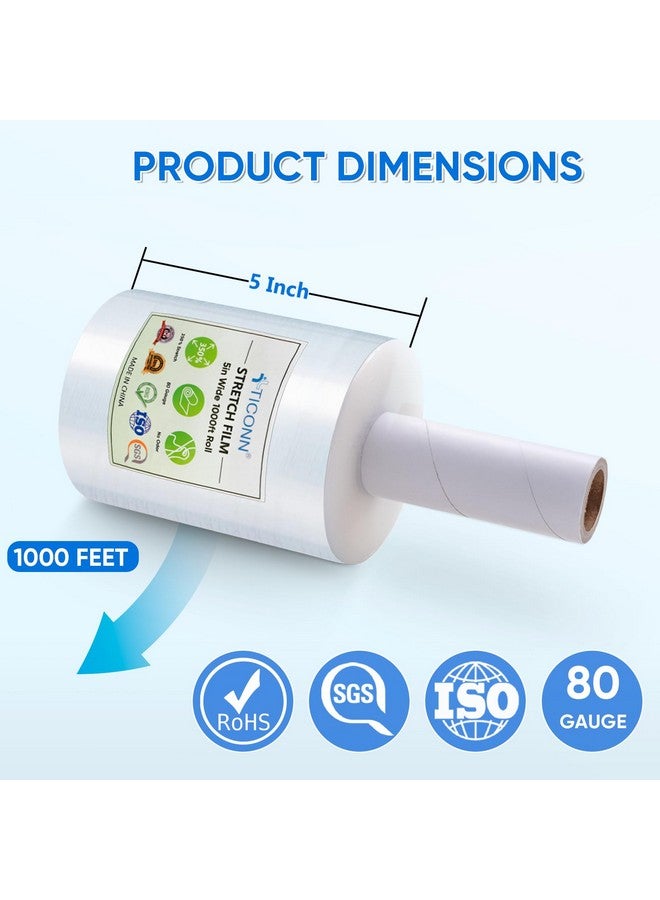 تيكون غلاف مطاطي بطول 5 بوصات بطول 1000 قدم و80 مقياسًا من البلاستيك الشفاف للقوة الصناعية مع مقابض لتغليف البليت ونقل الشحن (قطعة واحدة) - Image 4