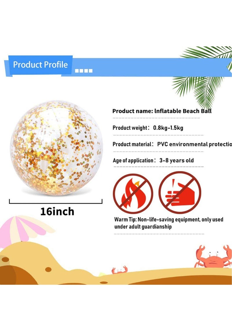 كابتن تيك Inflatable Glitter Beach Ball Confetti Beach Balls Transparent Swimming Pool Party Ball for Summer Beach Water Play Toy, Pool and Party Favor for Kids Adults 16 Inch - Image 4