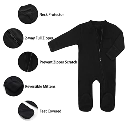 GLEAMING GRAIN Baby Boys Sleep and Play Black 3 Months Baby Cotton Sleeper Zip Front Footed Pajamas Black 0-3 Months - Image 3