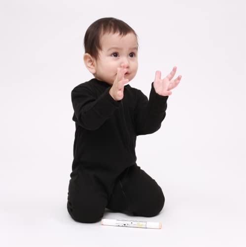 GLEAMING GRAIN Baby Boys Sleep and Play Black 3 Months Baby Cotton Sleeper Zip Front Footed Pajamas Black 0-3 Months - Image 2