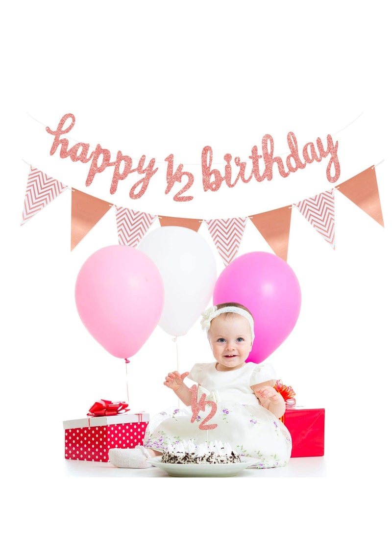 KASTWAVE 6 Months Banner Happy Birthday Banner Happy 1/2 Birthday Banner Glitter 1/2 Half Year Cake Topper Triangle Flag Banner for Half Year Baby Shower Birthday Party Decoration, Pre-Strung - Image 3