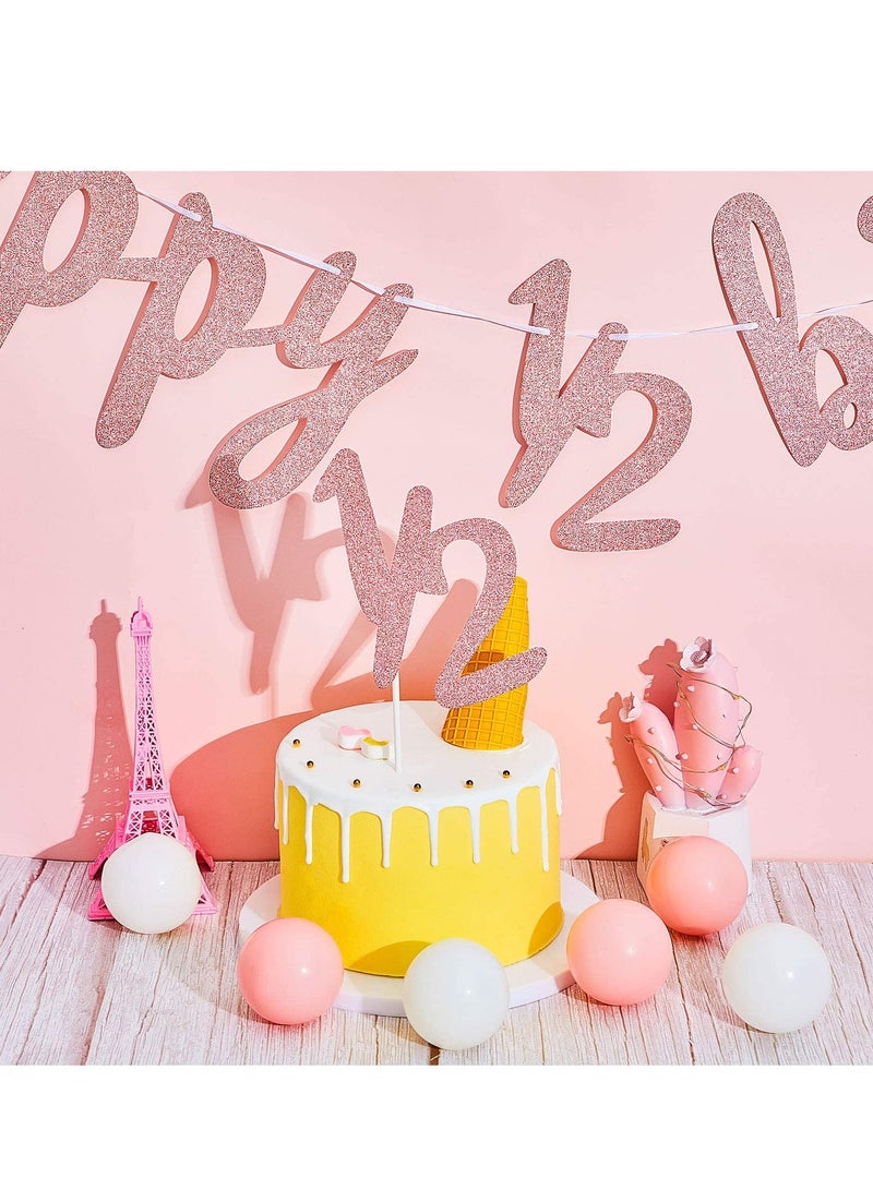 KASTWAVE 6 Months Banner Happy Birthday Banner Happy 1/2 Birthday Banner Glitter 1/2 Half Year Cake Topper Triangle Flag Banner for Half Year Baby Shower Birthday Party Decoration, Pre-Strung - Image 4