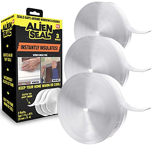 ALIEN TAPE Alien Draft Seal Set of 49 Feet Anti-Draft Adhesive and Flexible Flap to Seal Gaps Around Doors and Windows As Seen On TV - Image 1