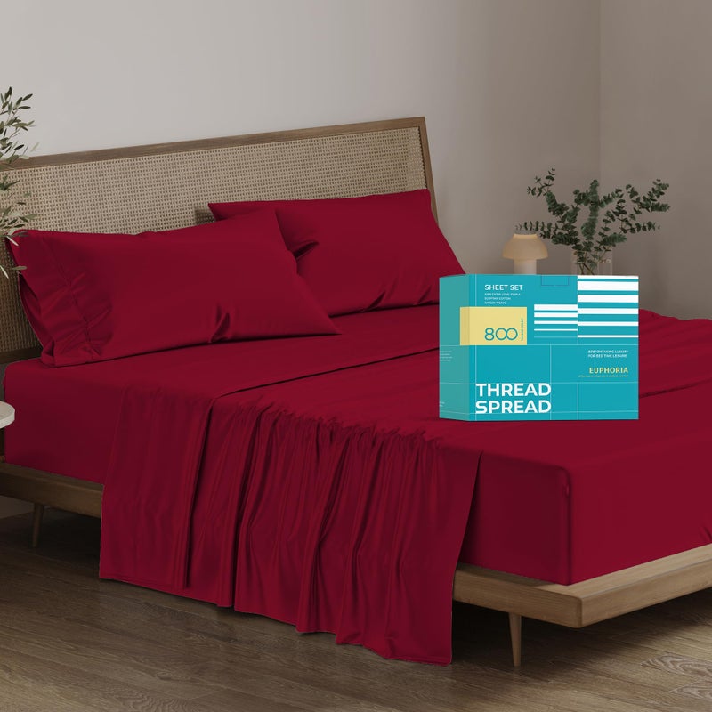 THREAD SPREAD 100 Egyptian Cotton Sheets Queen Size Bed Set  4 PC 800 High Thread Count Egyptian Cotton Queen Sheet Set Burgundy Soft Cooling 16 Deep Pocket Sateen Weave Luxury Hotel Bedsheet