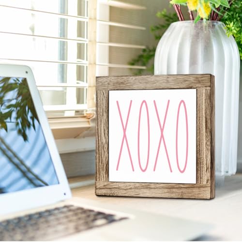 ZPPRJF Pink XOXO Sign, Happy Valentine's Day Wood Sign, Wooden Box Signs for Home Decor, Rustic Farmhouse Table Decor Art, Valentine's Day Gift, Coffee Bar Club Decoration - Image 4