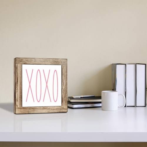 ZPPRJF Pink XOXO Sign, Happy Valentine's Day Wood Sign, Wooden Box Signs for Home Decor, Rustic Farmhouse Table Decor Art, Valentine's Day Gift, Coffee Bar Club Decoration - Image 5