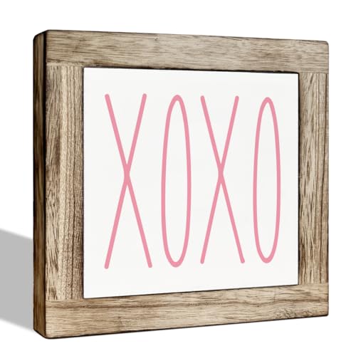 ZPPRJF Pink XOXO Sign, Happy Valentine's Day Wood Sign, Wooden Box Signs for Home Decor, Rustic Farmhouse Table Decor Art, Valentine's Day Gift, Coffee Bar Club Decoration - Image 1