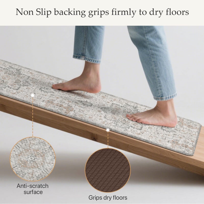GENIMO Kitchen Mats for Floor 2PCs, Washable Anti Fatigue Mat for Cushioned, 17.3"x59"+17.3"x30", Waterproof Kitchen Rugs, Non Slip Comfort Standing Mat Rug for Home, Sink, Laundry, LightTaupeBrown - Image 4