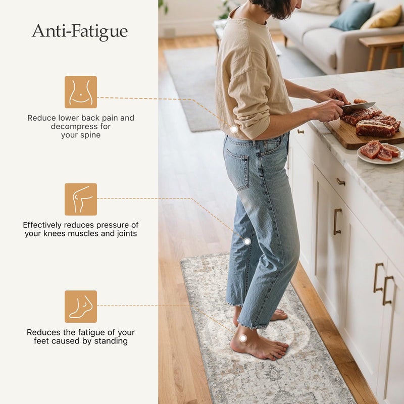 GENIMO Kitchen Mats for Floor 2PCs, Washable Anti Fatigue Mat for Cushioned, 17.3"x59"+17.3"x30", Waterproof Kitchen Rugs, Non Slip Comfort Standing Mat Rug for Home, Sink, Laundry, LightTaupeBrown - Image 3