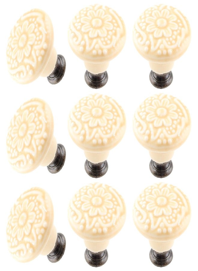 suiwotin 8pcs Beige Ceramic Knobs, Vintage Kitchen Cabinet Pulls, Retro Ceramic Dresser Knobs, Decorative Drawer Pull Handles for Closet, Cupboard, Furniture Door Knob - Image 5