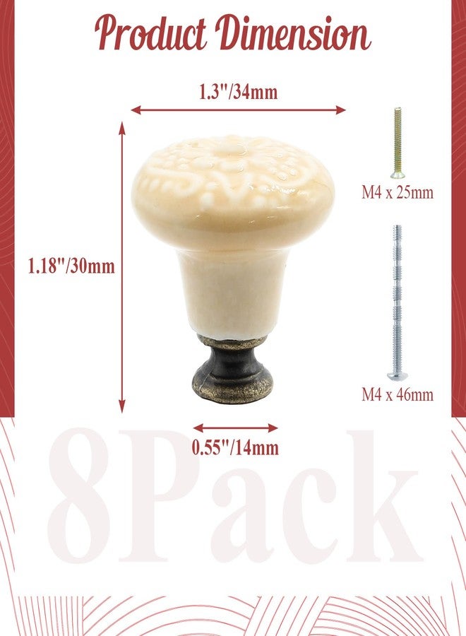 suiwotin 8pcs Beige Ceramic Knobs, Vintage Kitchen Cabinet Pulls, Retro Ceramic Dresser Knobs, Decorative Drawer Pull Handles for Closet, Cupboard, Furniture Door Knob - Image 2