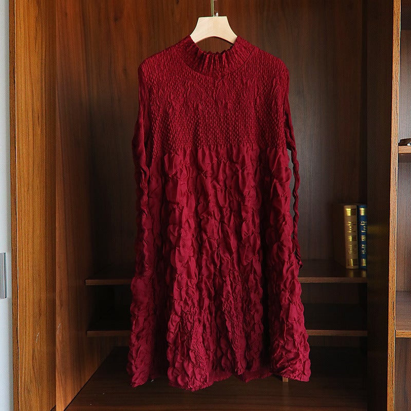B110 pleated lifetime dress 2022 autumn and winter south oil heavy industry embroidered small size dress Burgundy