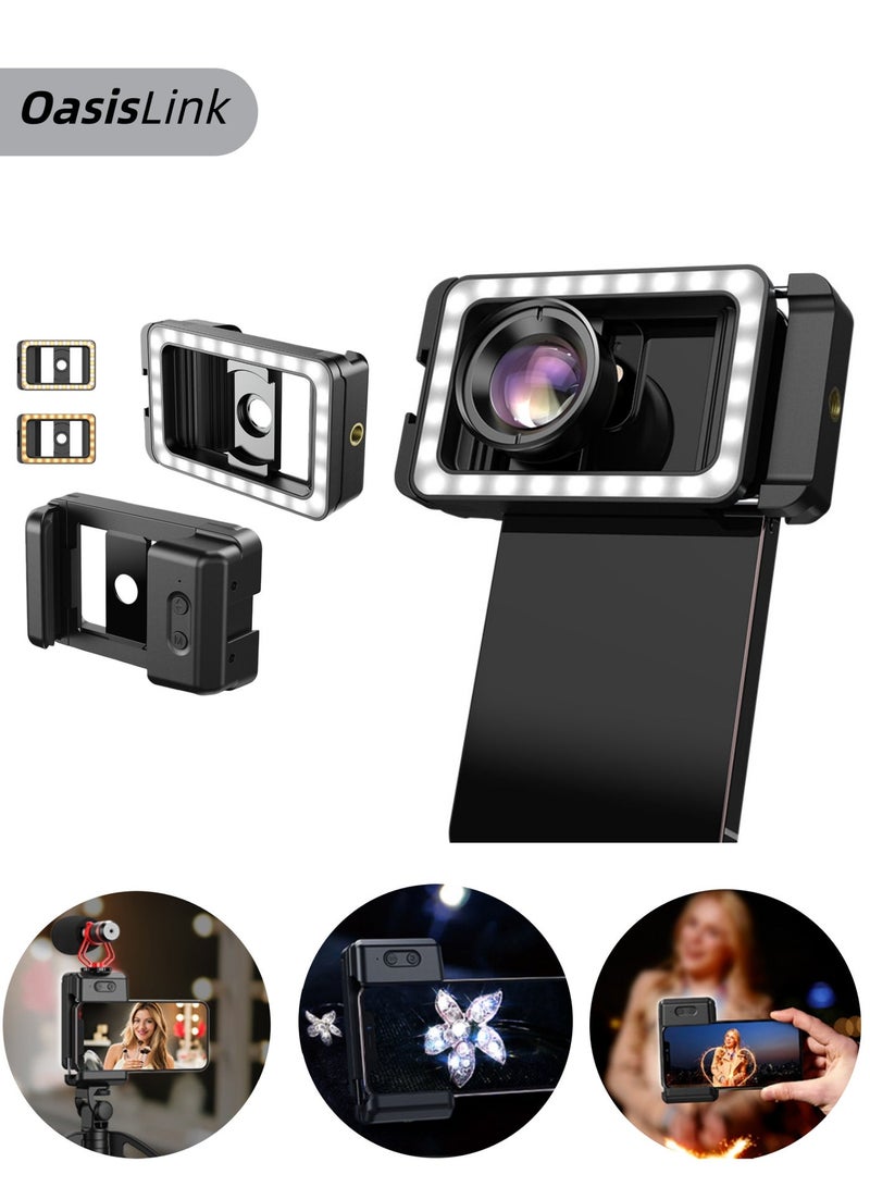OasisLink 3 - in - 1 Phone Clip Fill Light with 15X Macro Lens, 360° Surround Fill, for Indoor/Night/Cloudy Day Photography, Makeup & Embroidery - Image 1
