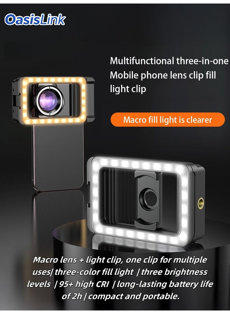OasisLink 3 - in - 1 Phone Clip Fill Light with 15X Macro Lens, 360° Surround Fill, for Indoor/Night/Cloudy Day Photography, Makeup & Embroidery - Image 2