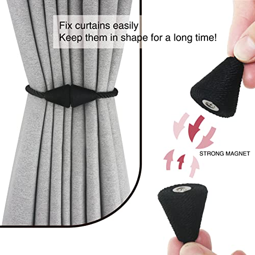 Nieffeiy 6 Pack Magnetic Curtain Tiebacks Rope Modern Handmade Curtain Tie Backs Decorative Drapes Weave Holdbacks for Window Décor, Black - Image 2