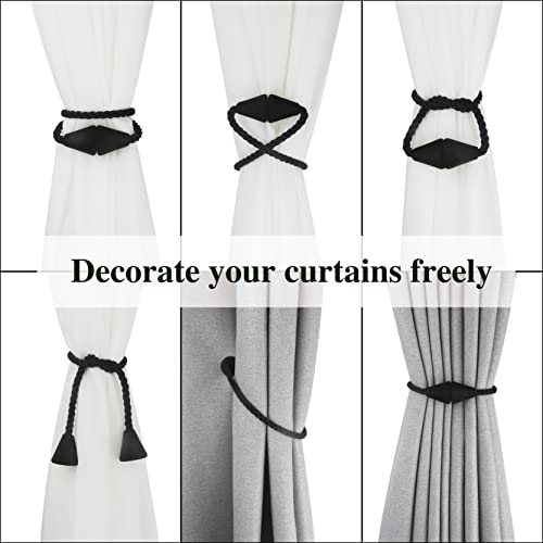 Nieffeiy 6 Pack Magnetic Curtain Tiebacks Rope Modern Handmade Curtain Tie Backs Decorative Drapes Weave Holdbacks for Window Décor, Black - Image 5