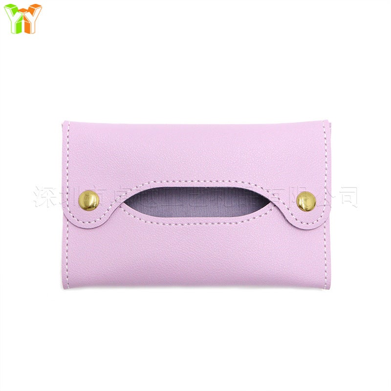 Generic Portable Mini Paper Towel Bag PU Leather Detachable Baby Wet Towel Box Home Use Portable Sanitary Napkin Holder Purple