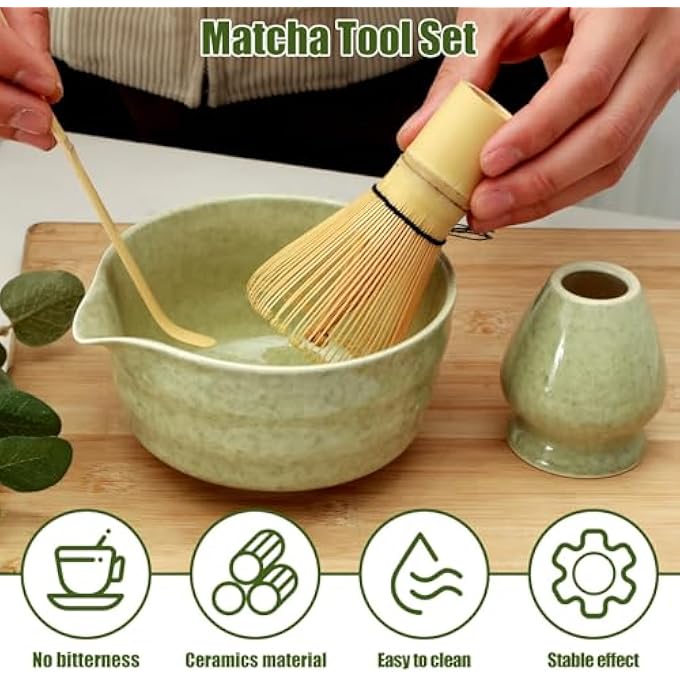 RAYYAN 4Pcs Matcha Whisk Set Elegant Matcha Tea Set Exquisite Matcha Kit With Ceramic Matcha Bowl Matcha Whisk Holder Bamboo Matcha Whisk And Bamboo Scoop Bamboo Tea Steeper Matcha Tools - Image 3