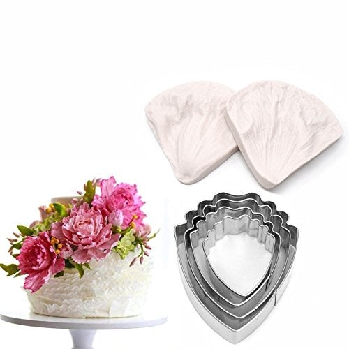 AK ART KITCHENWARE Peony Cutter & Veiner Cake Decorating Supplies Stainless Steel Cookie Cutter Silicone Veining Mold Gumpaste Making Tool A327&VM060 - Image 1