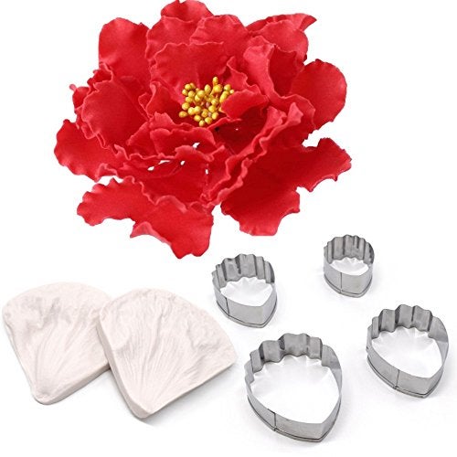 AK ART KITCHENWARE Peony Cutter & Veiner Cake Decorating Supplies Stainless Steel Cookie Cutter Silicone Veining Mold Gumpaste Making Tool A327&VM060 - Image 5