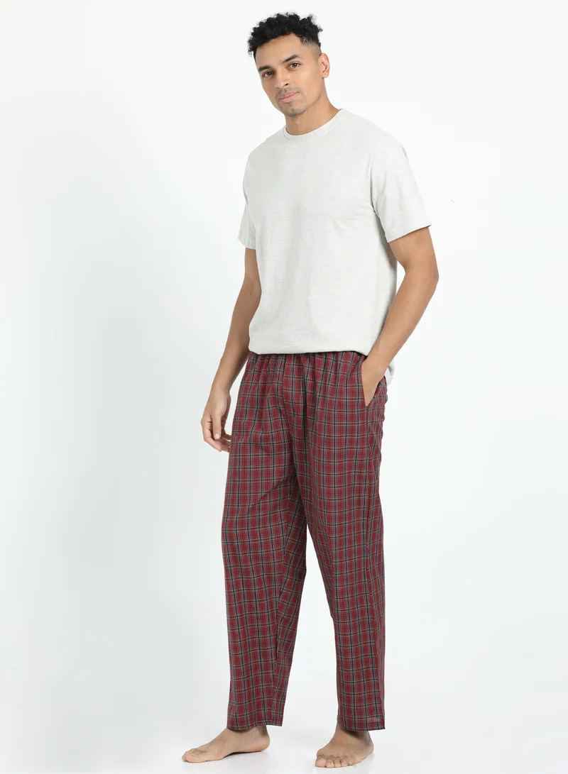 victor and jane Men's Cotton Pyjama Sets with Round Neck T-shirt in Beige and Woven long pants