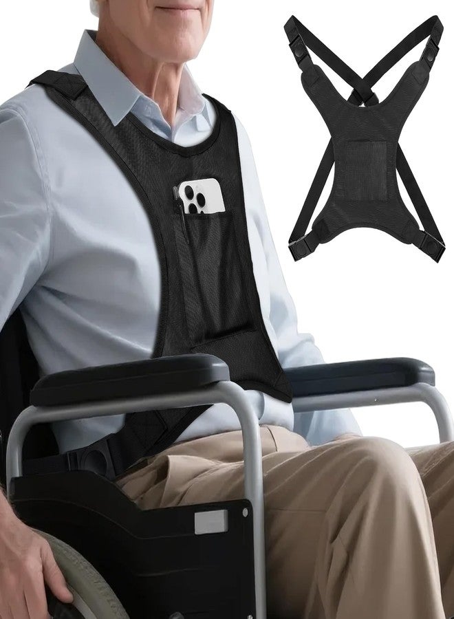 Diltik Wheelchair Seat Belt Harness for Adults, Adjustable Safety Vest with Pocket, Chest Harness Strap for Elderly Seniors and Disabled Patients to Prevent Sliding - Black - Image 1