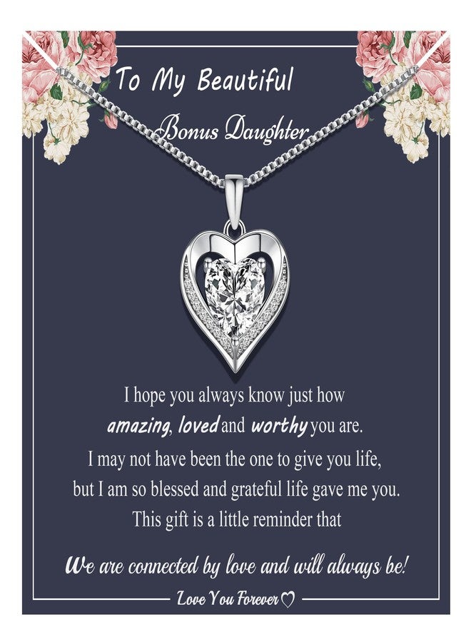 Sistble Mothers Day Gifts for Bonus Daughter, Bonus Daughter Necklace from Mom Love Heart Necklace I Love You Gift for Her Stepdaughter Birthday Gift Ideas Valentines Christmas Jewelry - Image 1