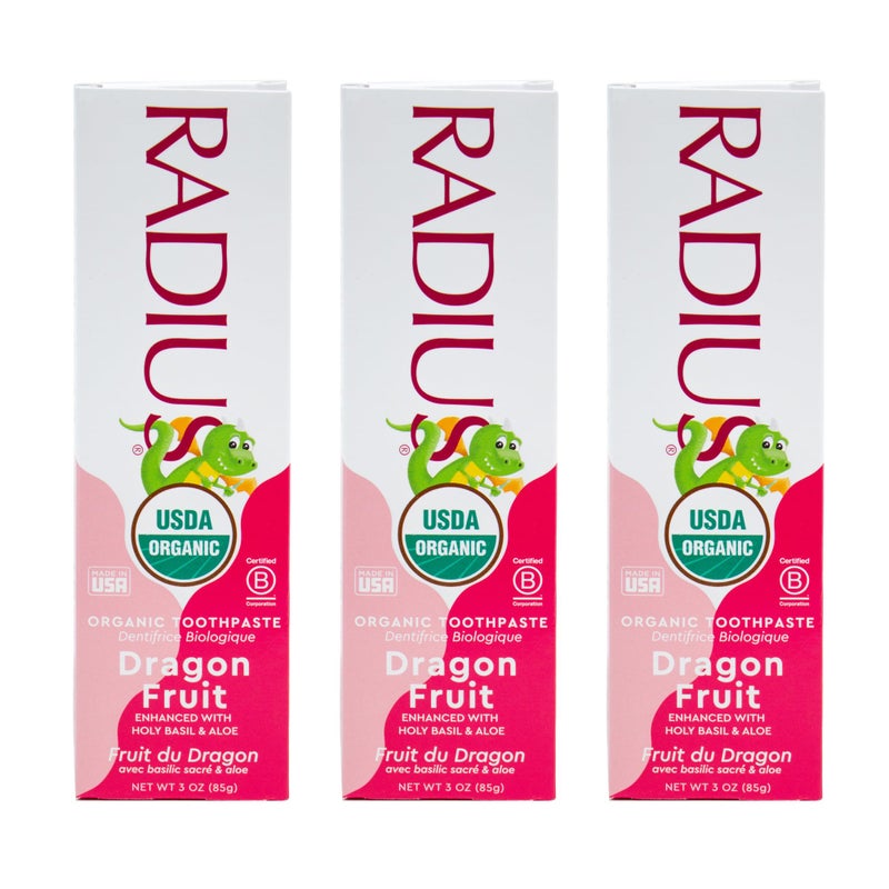 RADIUS USDA Organic Kids Toothpaste 3oz Non Toxic Chemical-Free Gluten-Free Designed to Improve Gum Health for Children's 6 Months and Up - Dragon Fruit - Pack of 3 - Image 1