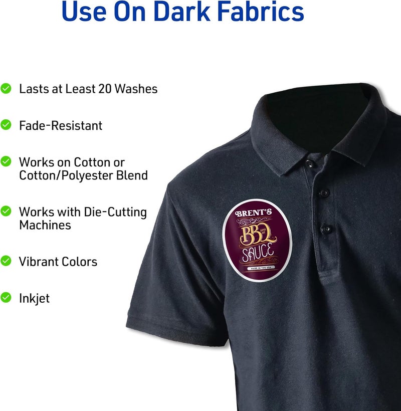 AVERY Printable Heat Transfer Paper for Dark Fabrics, 8.5" x 11", Inkjet Printer Compatible, 30 Sheets of Iron On Transfer Paper Total (6-Pack of 3279) - Image 2