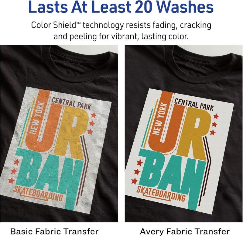 AVERY Printable Heat Transfer Paper for Dark Fabrics, 8.5" x 11", Inkjet Printer Compatible, 30 Sheets of Iron On Transfer Paper Total (6-Pack of 3279) - Image 3