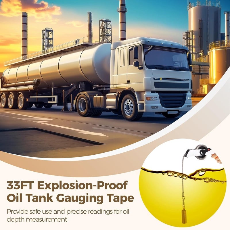 33-Foot Oil Tank Gauging Tape, Stainless Steel with Double-Sided Engraving, Brass Plumb Bob and Explosion-Proof Design, Includes Handle - Image 5