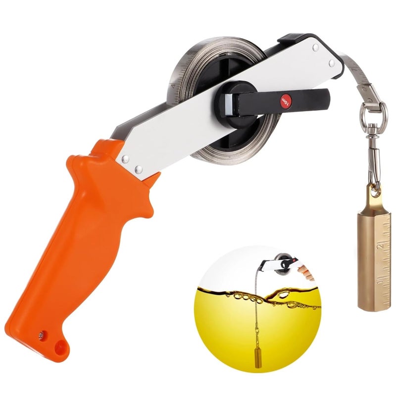 33-Foot Oil Tank Gauging Tape, Stainless Steel with Double-Sided Engraving, Brass Plumb Bob and Explosion-Proof Design, Includes Handle - Image 1