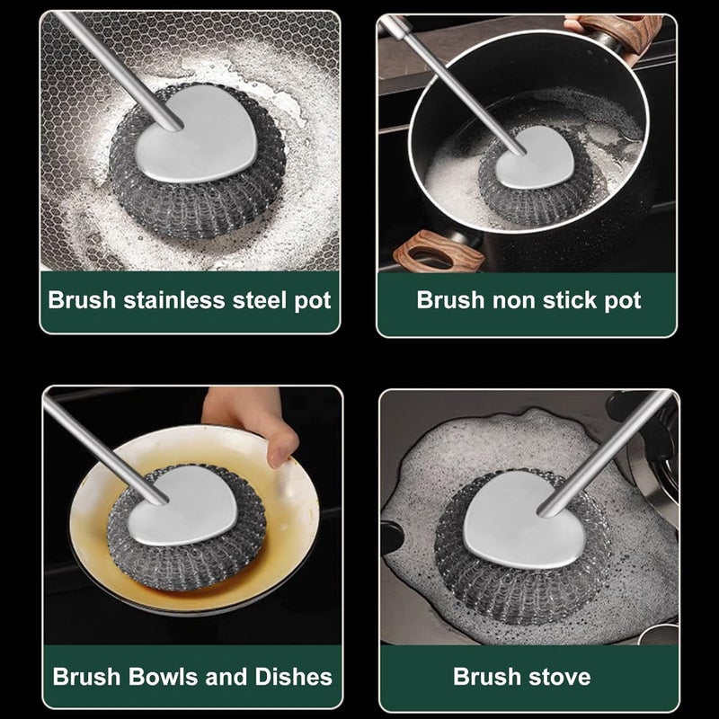 windforgecraft Steel Scrubber with Handle | Metal Scrubber Cleaning Brush with Long Handle | Reusable Scouring Pad Stainless Steel Brush Sturdy for Sink Tiles Pans Pots Borato - Image 5