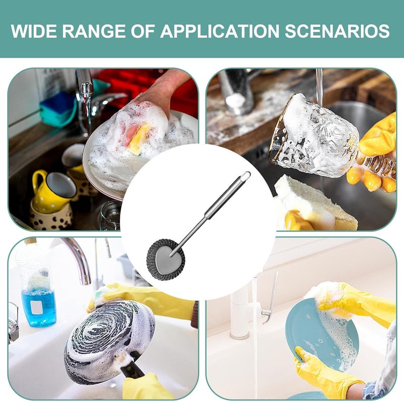 windforgecraft Steel Scrubber with Handle | Metal Scrubber Cleaning Brush with Long Handle | Reusable Scouring Pad Stainless Steel Brush Sturdy for Sink Tiles Pans Pots Borato - Image 4