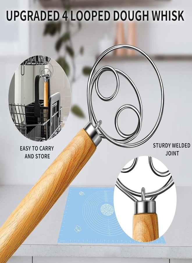 CARTIFY Danish Dough Whisk Dutch Style Mixer with Stainless Steel Dough Hook and Wooden Handle for Sourdough Bread Making Whisking Tools and Supplies,Bread Whisk - Image 5