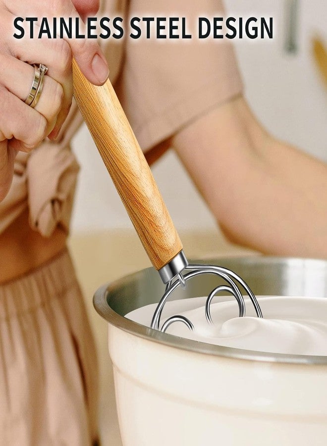CARTIFY Danish Dough Whisk Dutch Style Mixer with Stainless Steel Dough Hook and Wooden Handle for Sourdough Bread Making Whisking Tools and Supplies,Bread Whisk - Image 4