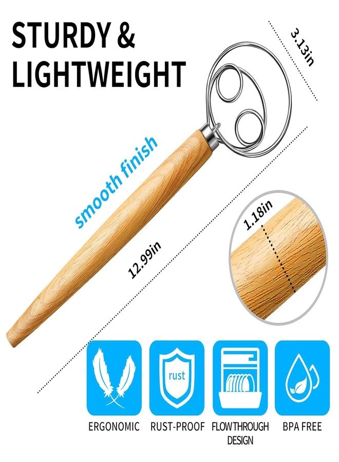 CARTIFY Danish Dough Whisk Dutch Style Mixer with Stainless Steel Dough Hook and Wooden Handle for Sourdough Bread Making Whisking Tools and Supplies,Bread Whisk - Image 3