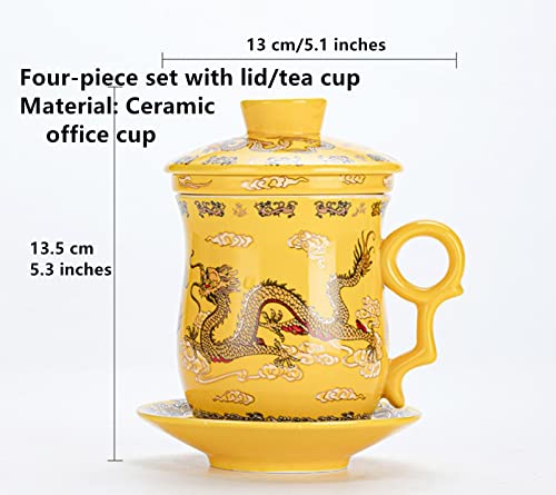 TONGMAN Blue and White Porcelain Tea Cup Infuser 4-Piece Set With Lid and Saucer - 13.5oz Loose Leaf Brewing System for Travel Office - Chinese Dragon Pattern - Image 2
