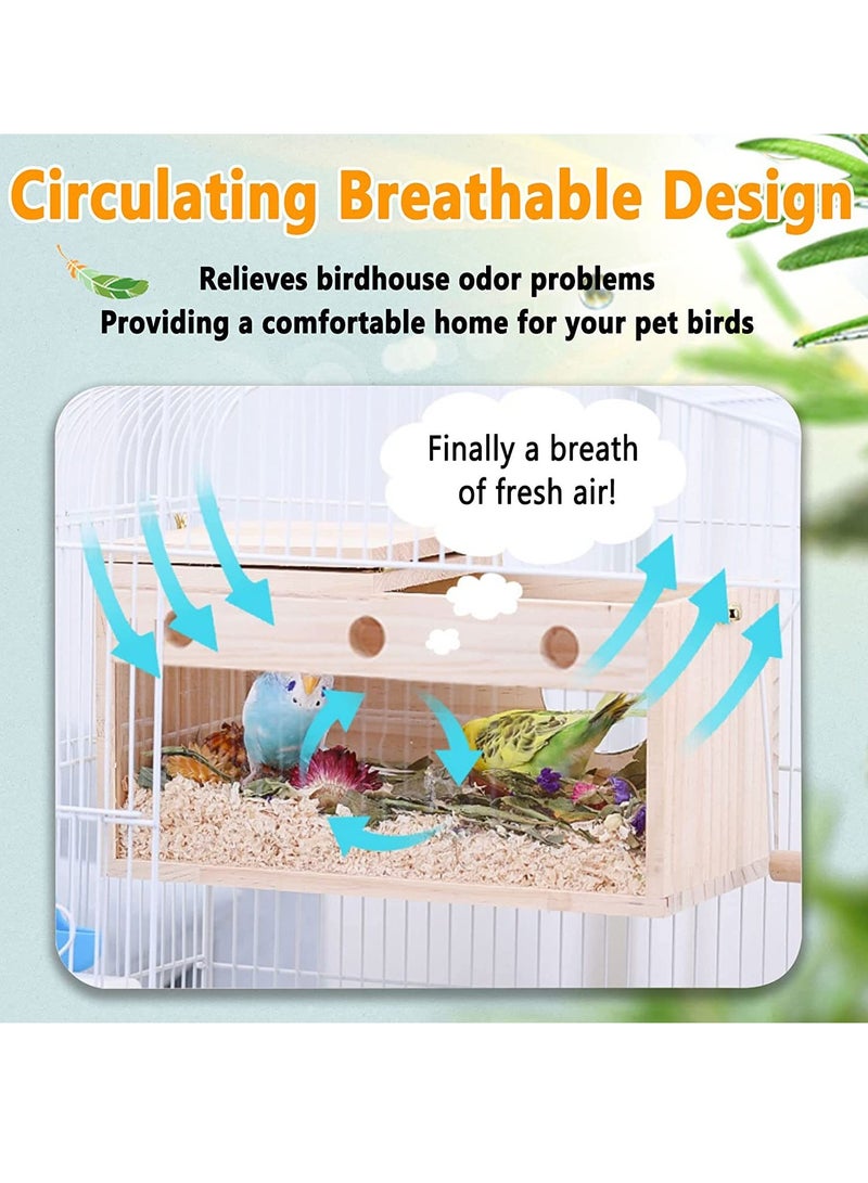 RATSAW Wood Nest Parakeet Nesting Box Transparent Bird Nest Breeding Box with Perch Wood Bird House for Cage Budgie Love Birds Cockatiel Conure Finch Parrot Small to Medium Birds M - Image 2
